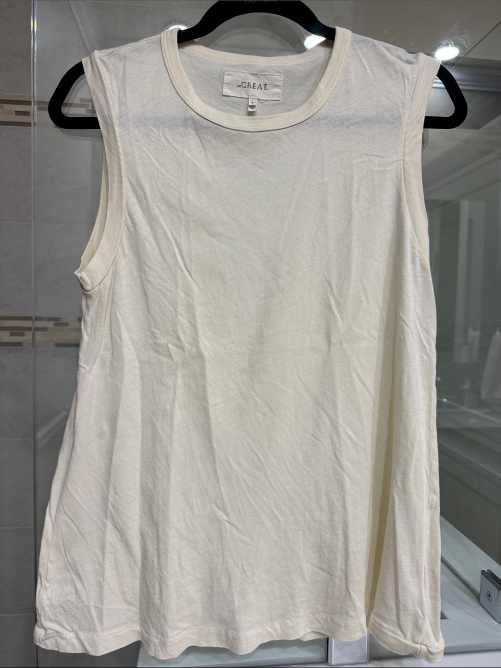 THE GREAT. Cream Crewneck Sleeveless Tank Top